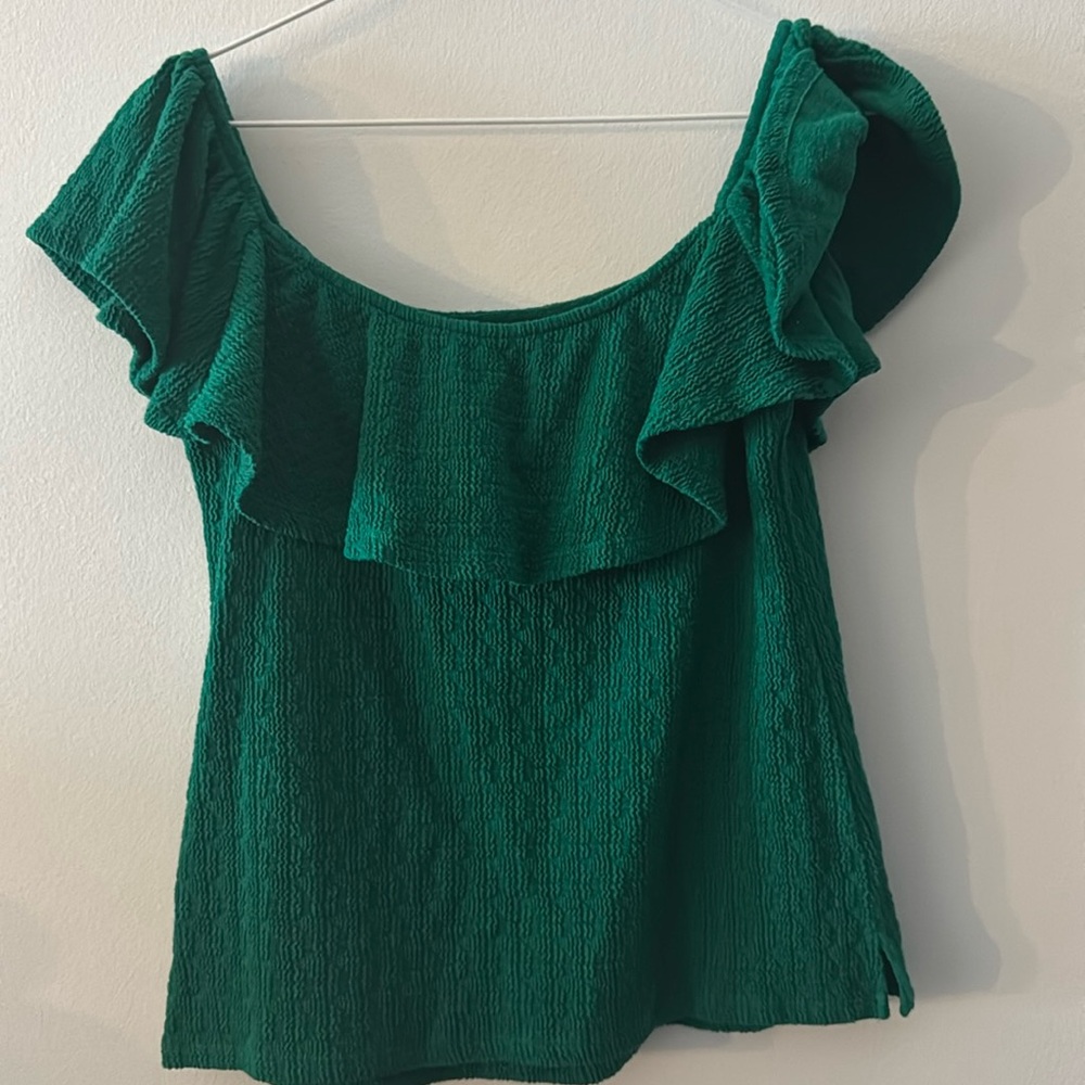 Anthropologie Emerald Ruffle Blouse